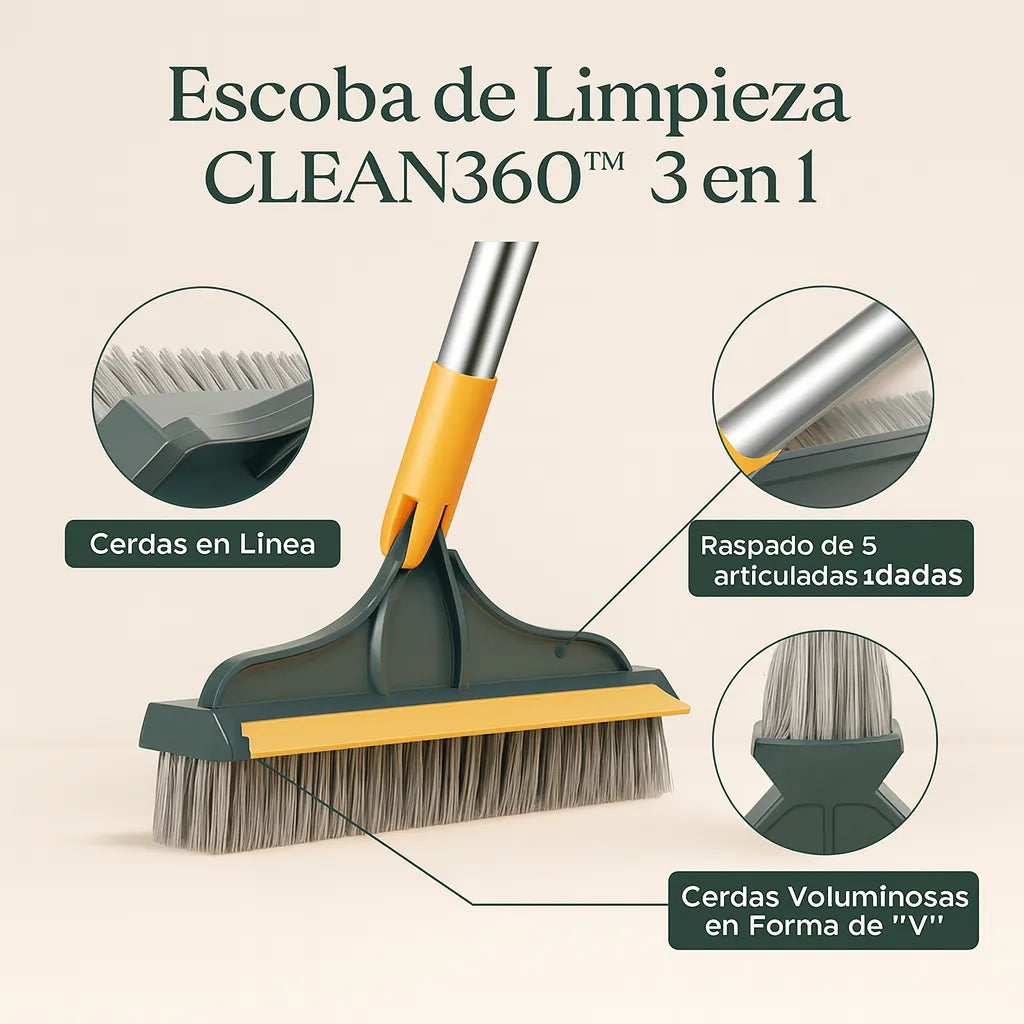 Limpieza profunda en rincones y juntas difíciles — Escoba Clean360™ 3 en 1.