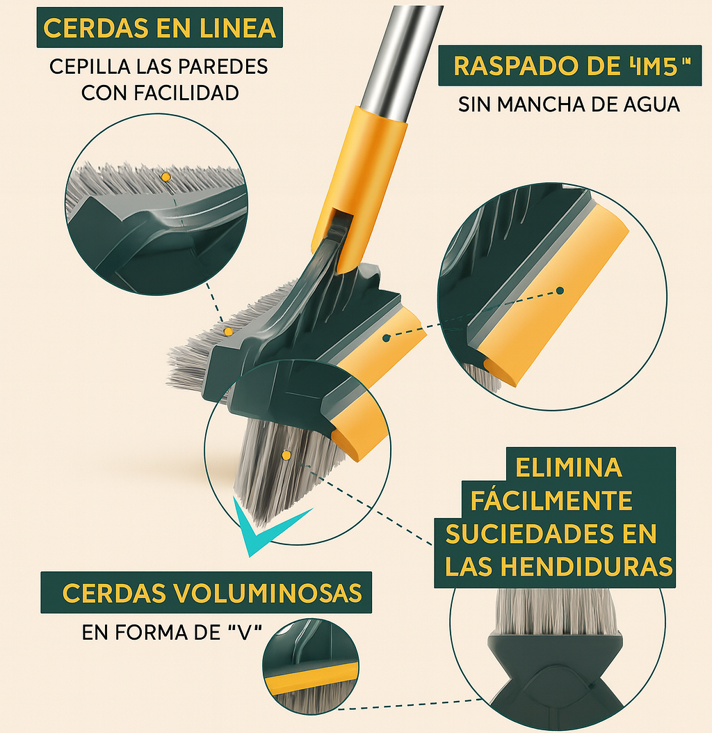 Limpieza profunda en rincones y juntas difíciles — Escoba Clean360™ 3 en 1.