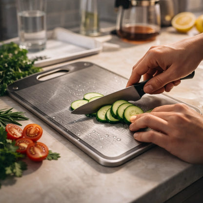 No contamines más tu comida sin darte cuenta, usa TitanSafe™ tabla de titanio.