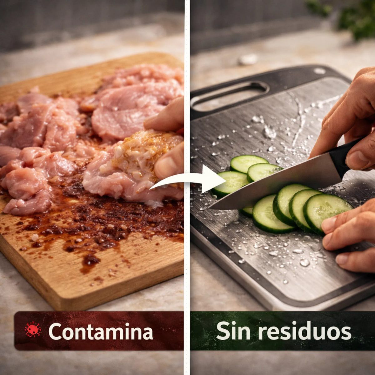 No contamines más tu comida sin darte cuenta, usa TitanSafe™ tabla de titanio.