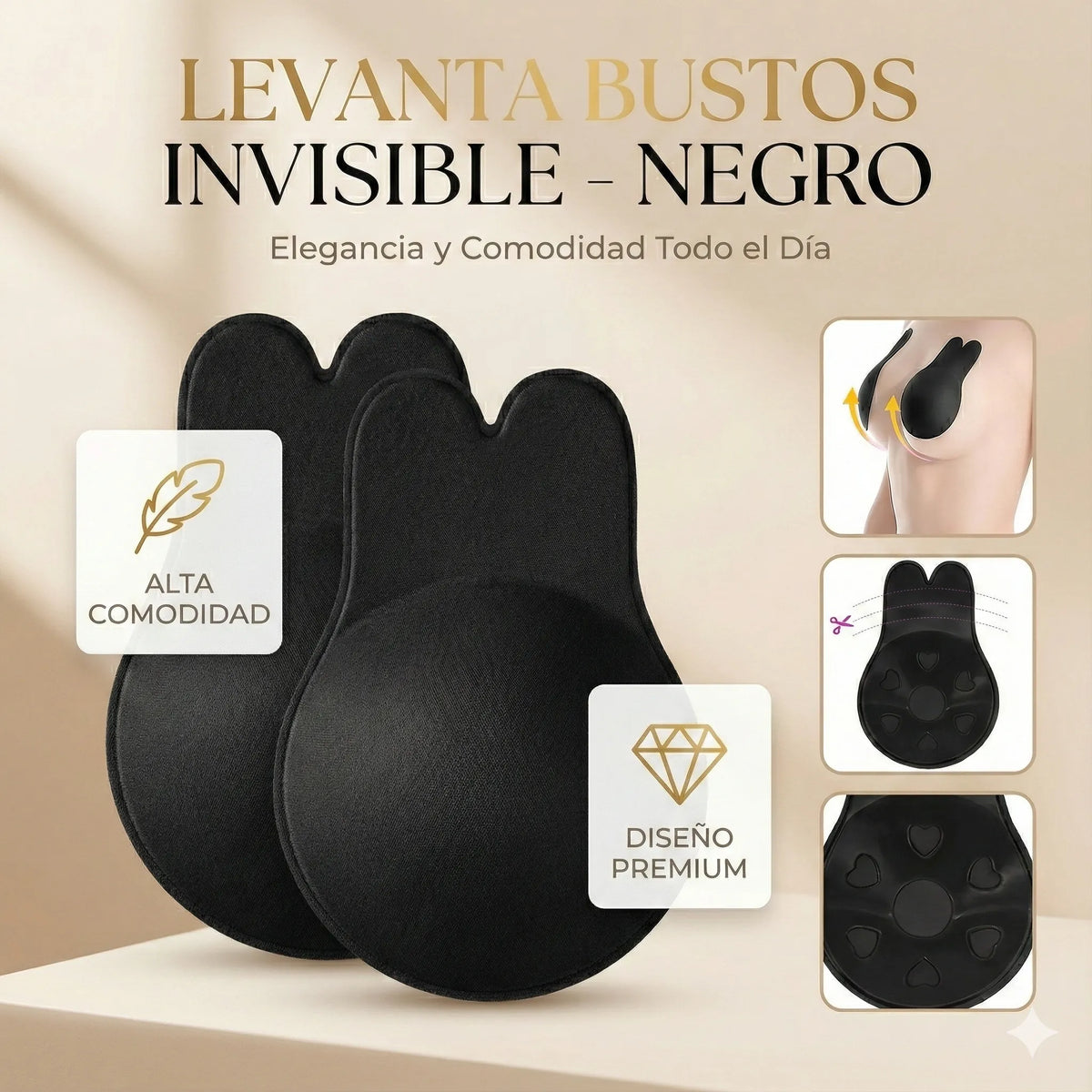 Libertad, soporte y elegancia… sin bras y sin tiras. Reutilizable
