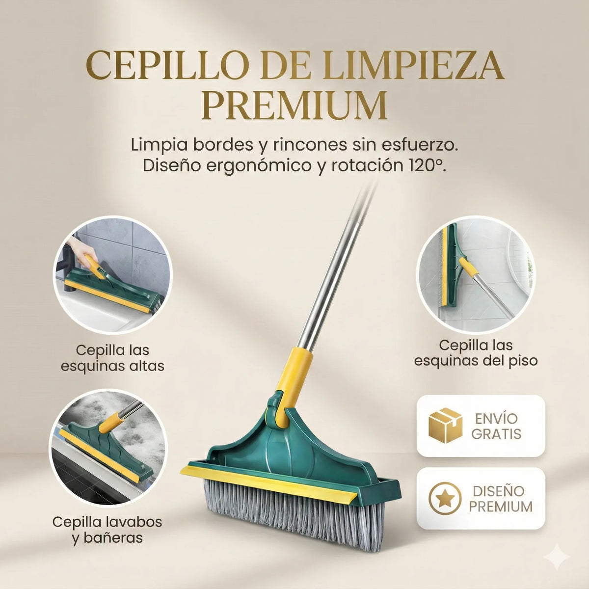 Limpieza profunda en rincones y juntas difíciles — Escoba Clean360™ 3 en 1.
