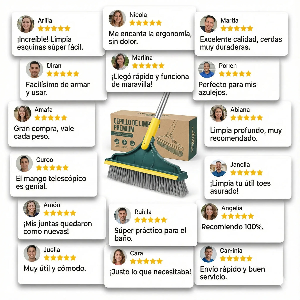 Limpieza profunda en rincones y juntas difíciles — Escoba Clean360™ 3 en 1.