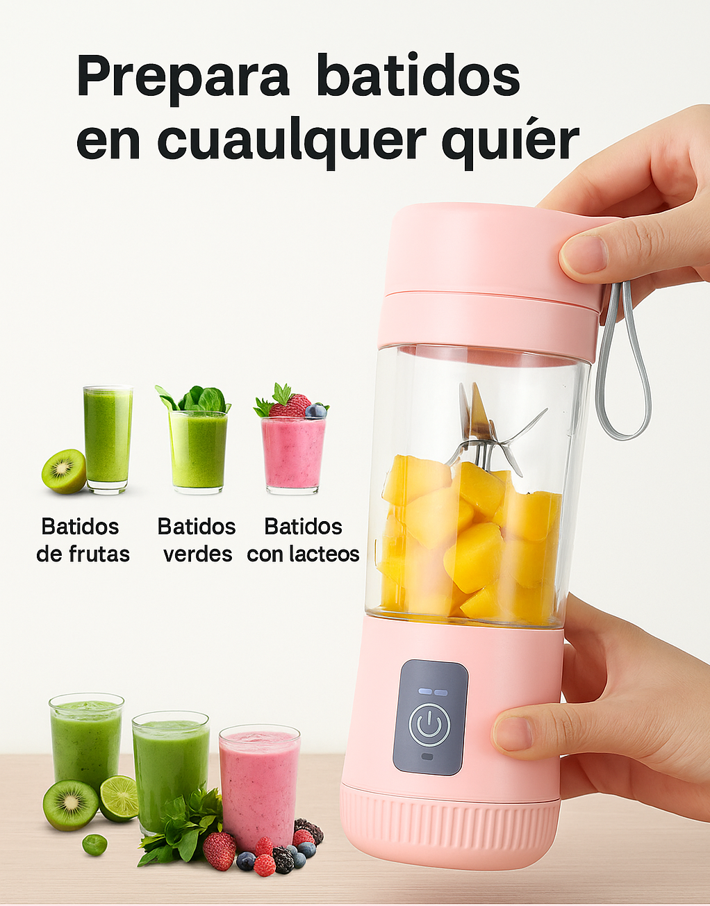 ¿Sin tiempo ni cocina? En segundos tu bebida lista con QuiclyBat™ — llévala donde quieras.