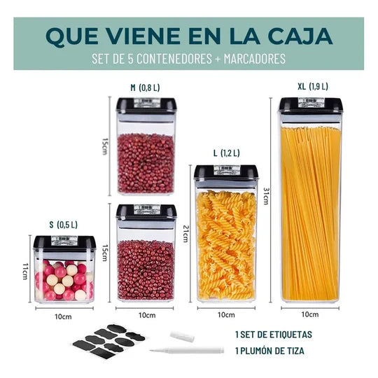 Set 7 recipientes hermeticos de cocina Sellofresh