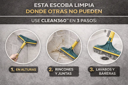 Limpieza profunda en rincones y juntas difíciles — Escoba Clean360™ 3 en 1.