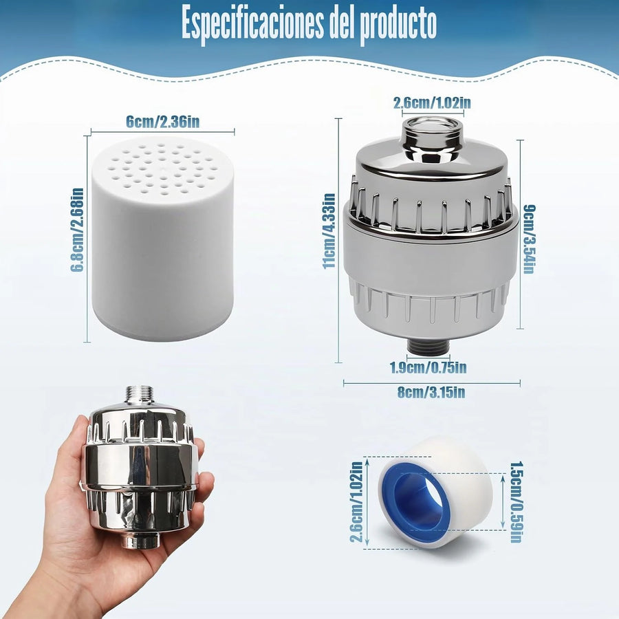 Filtro de Ducha Vitali. Elimna 99.9% de impurezas, incluye 2 filtros.