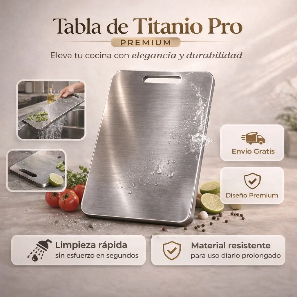 No contamines más tu comida sin darte cuenta, usa TitanSafe™ tabla de titanio.